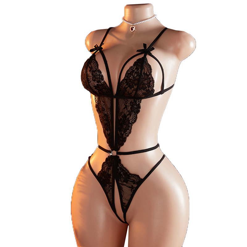 Lace Teddy Lingerie - Transparent Sexy une pièce creux noir