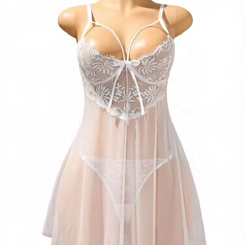 Babydoll Chemise Night - Robe de nuit en dentelle blanche