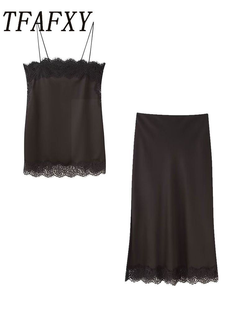 Cami Top Lace - TFAFXY Vintage décontracté femmes marron solide