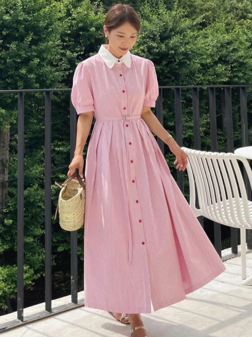Corset Waist Cinch - Robe longue élégante rétro rayée à