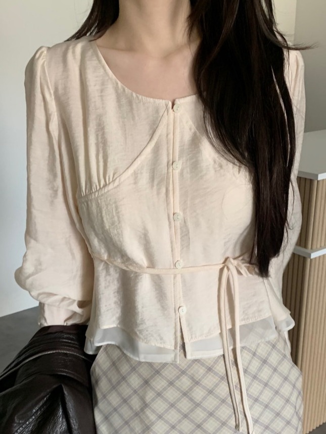 Corset Waist Cinch - Chemisier chic à manches bulles pour