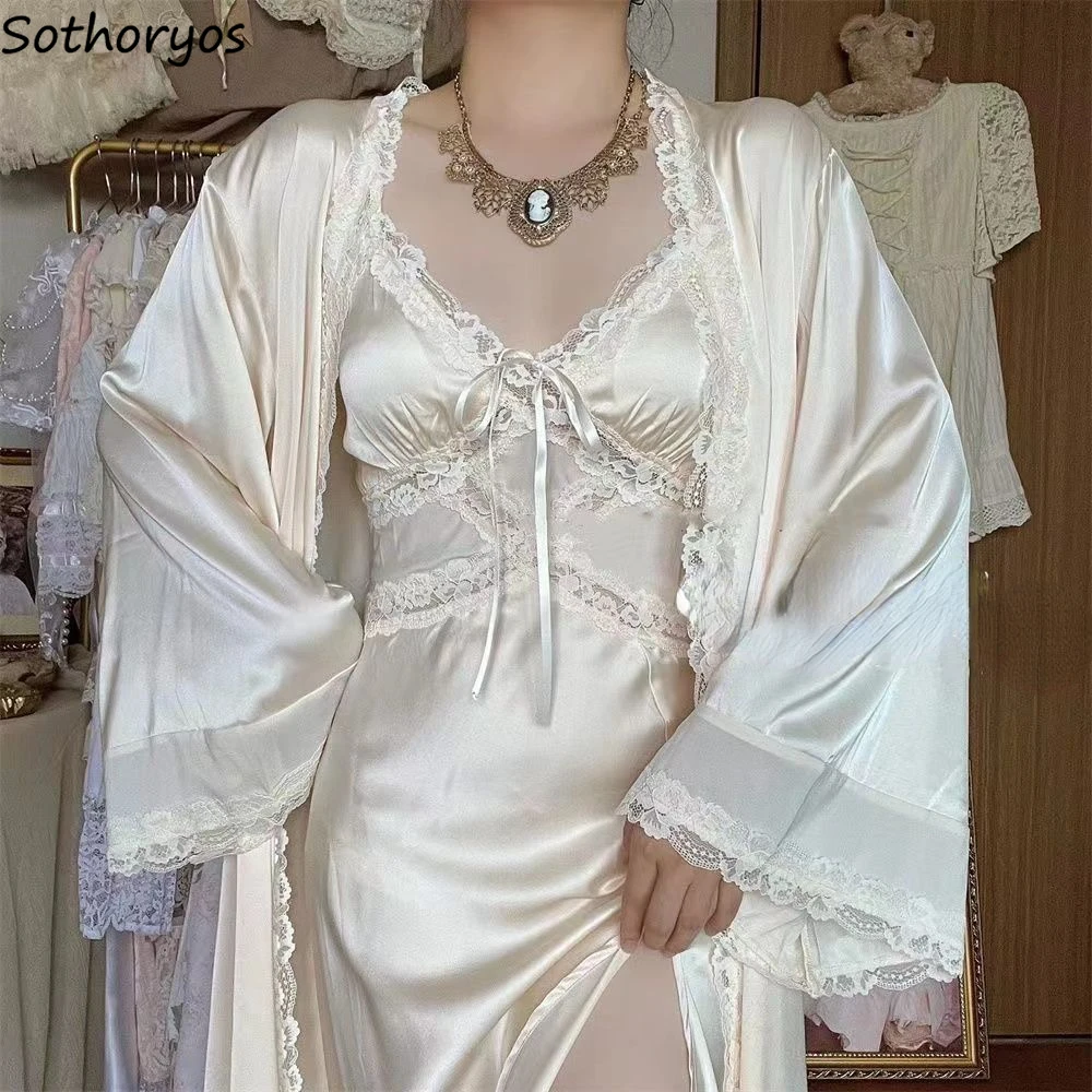 Robe Silk Women - InjRobe-Ensemble de robe en dentelle douce