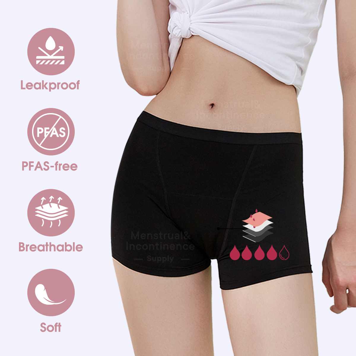 Boyshort Underwear - Sous-vêtements menstruels en Fiber de bambou